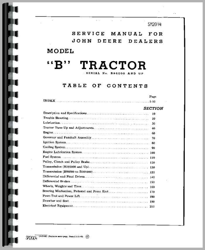 John Deere B Tractor Service Manual